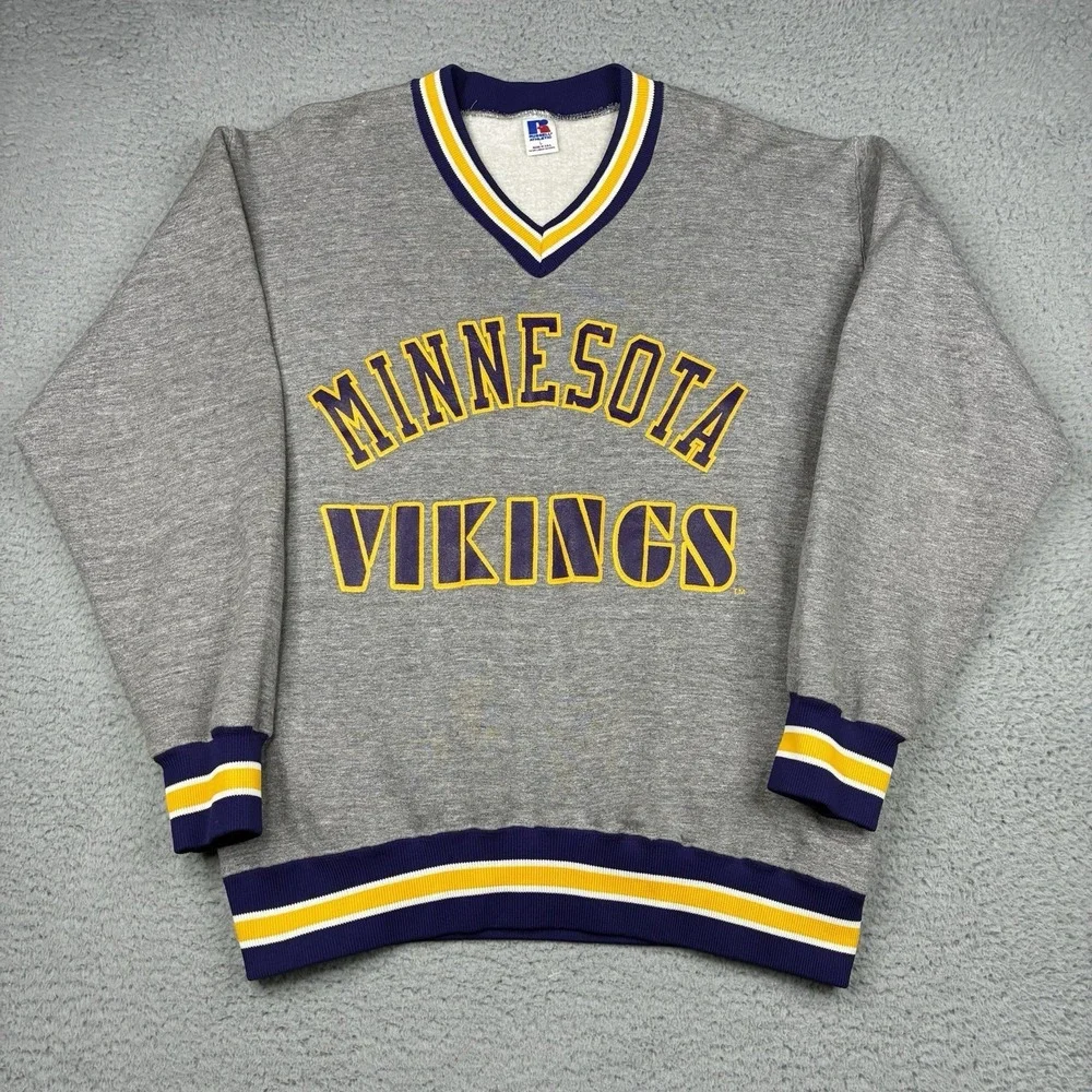 Vintage Minnesota Vikings Sweatshirt Mens Large Gray Russell Athletic USA 90s